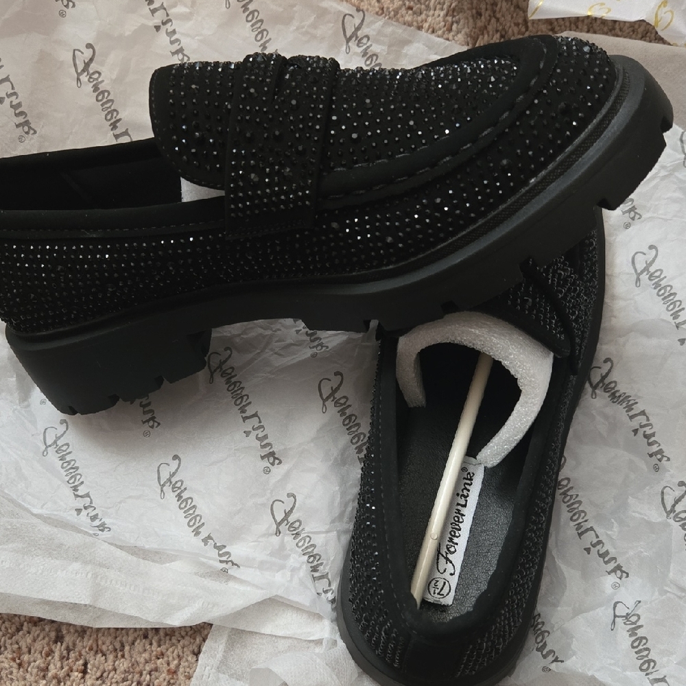Forever Black Embellished Loafers